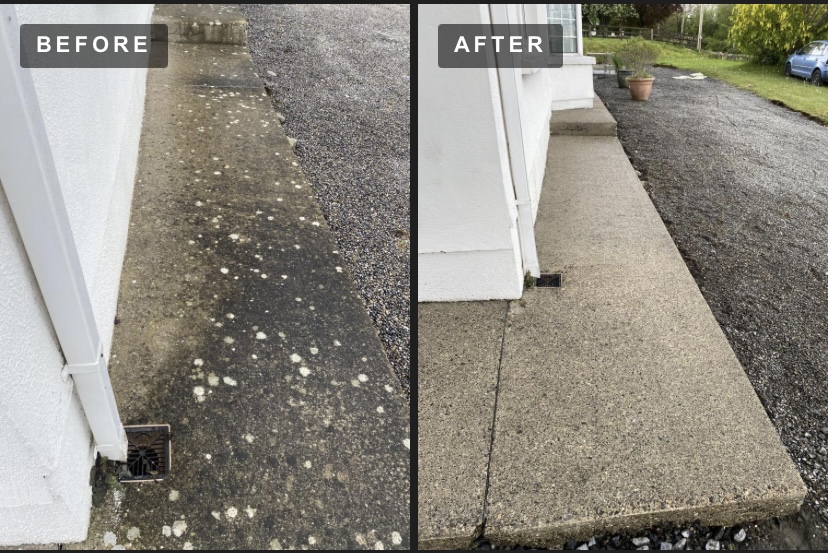 Concrete path before and after pressure washing in Co. Tipperary